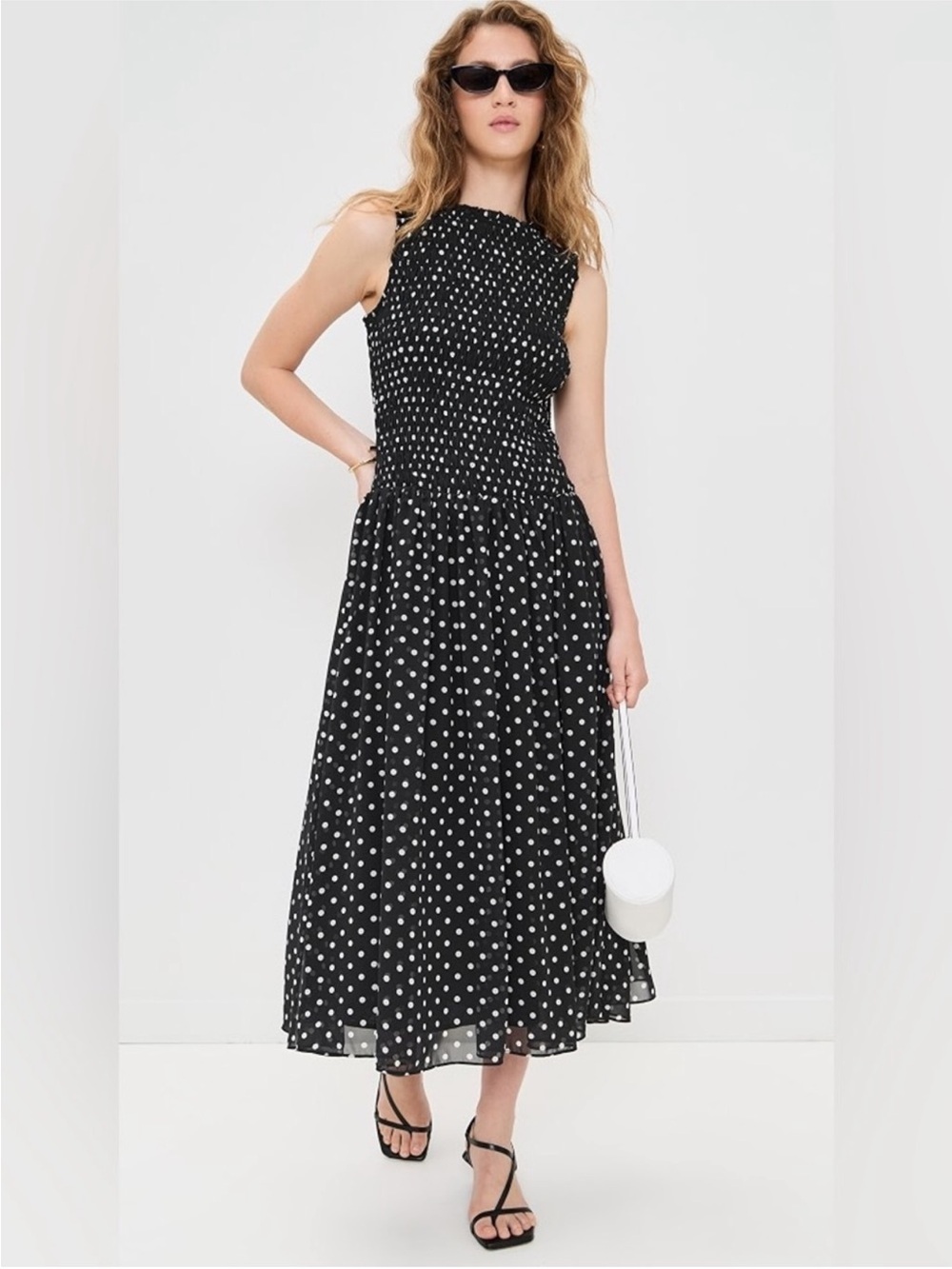 Endless Rose Polka Dot Drop Waist Smocked Maxi Dress Size Small